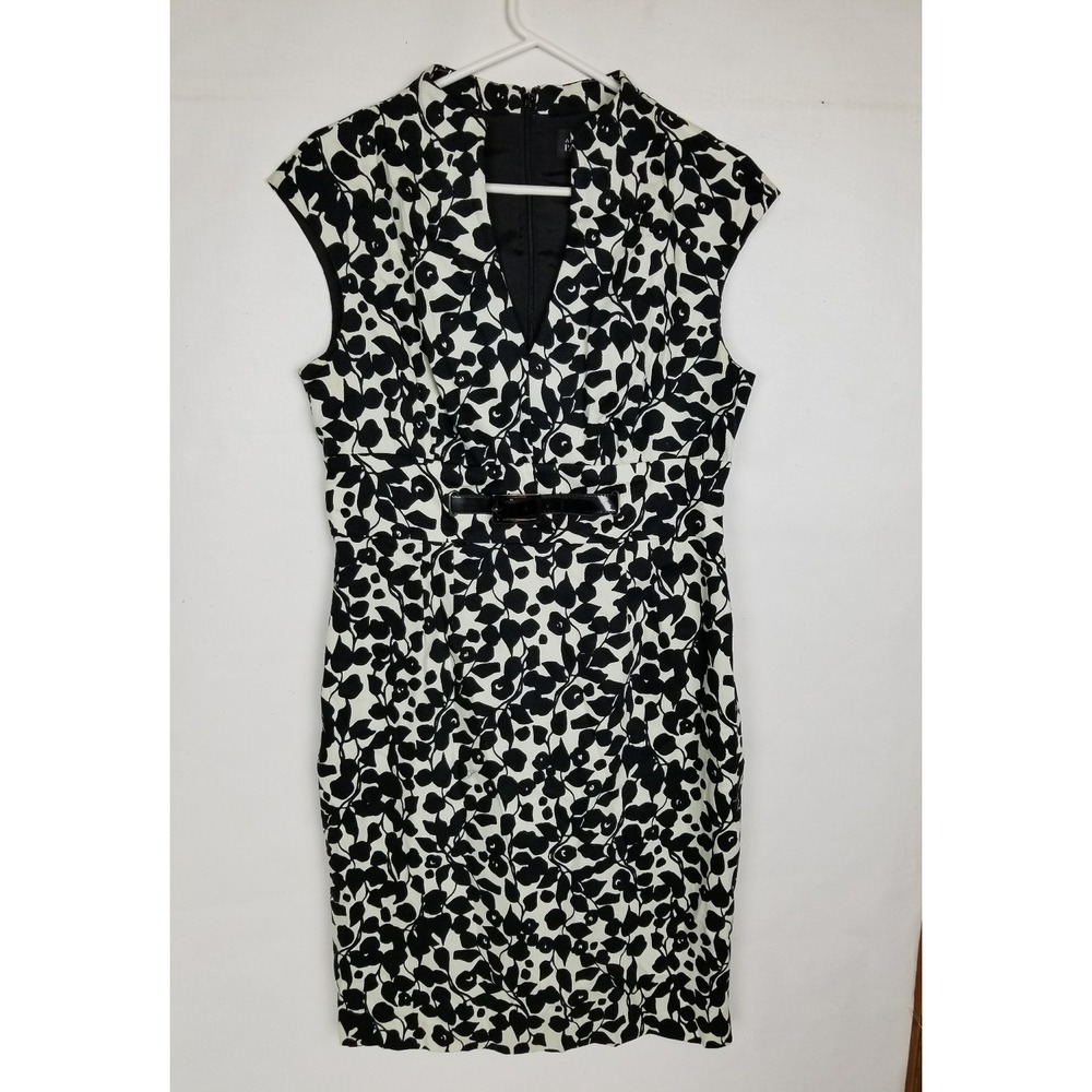 Adrianna Papell Size 12 Cap Sleeve Black Ivory Cotton Blend  EC - Picture 2 of 7